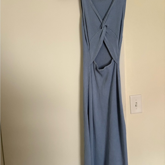Light Blue Ribbed Knit Maxi Dress - Picture 2 of 4